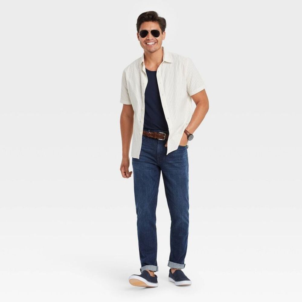 Goodfellow & Co Men's Mid Rise Casual Fit Straight Dark Blue Wash - Picture 3 of 3